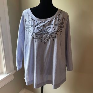 NWT Talbots Blue and White Striped Long Sleeve Top